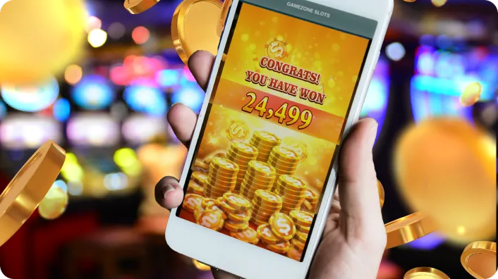 Person playing a slot game on a mobile device